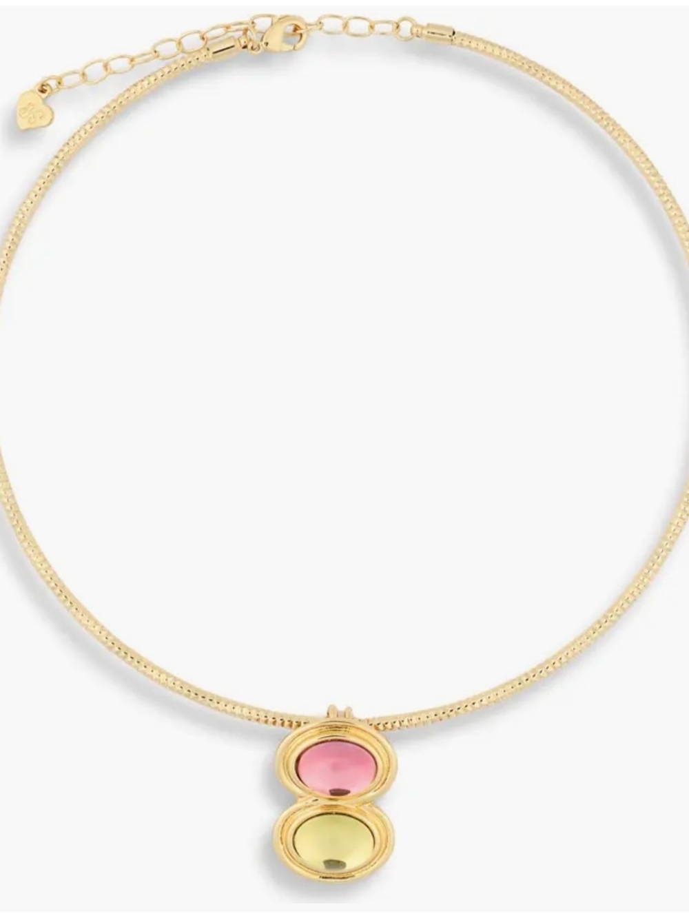 FRASIER STERLING Goldtone Necklace Oval Green & Yellow Importe Glass Pendant New